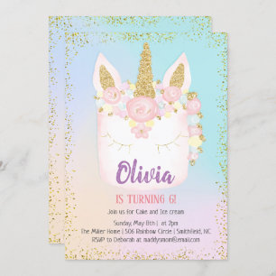 Einladung von Unicorn Rainbow Cake zum Geburtstag