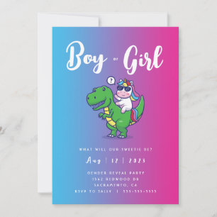 Einladung von Unicorn und Dinosaurier zur Genderfo