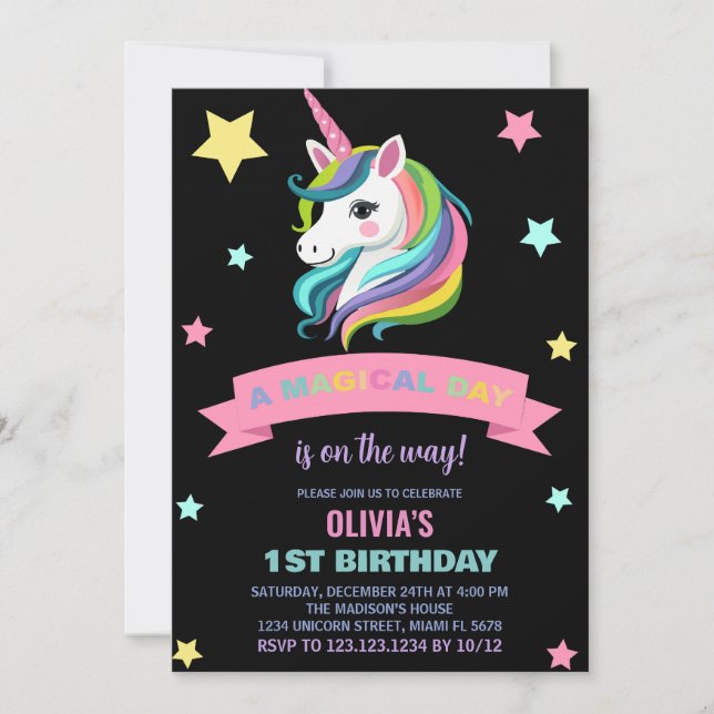 Einladung von Unicorn zum Geburtstag (Vorderseite)