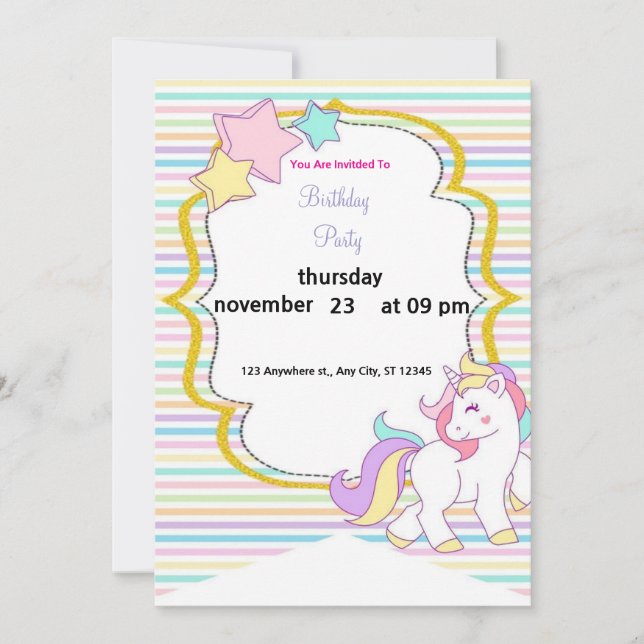 Einladung von Unicorn zum Geburtstag (Vorderseite)