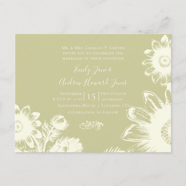 Einladung von Vintagen Blume, Hochzeiten gelb (Vorderseite)