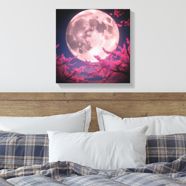 Einladung von Vollmond- und Kirschblüten - Elegant Leinwanddruck (Insitu (Schlafzimmer))