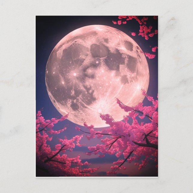 Einladung von Vollmond- und Kirschblüten - Elegant Postkarte (Vorderseite)