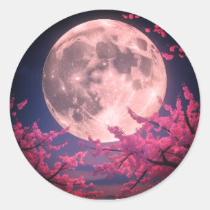 Einladung von Vollmond- und Kirschblüten - Elegant Runder Aufkleber