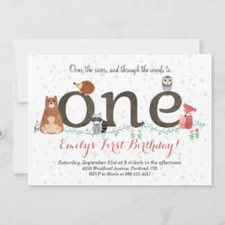 Einladung von Waldtieren zum ersten Geburtstag