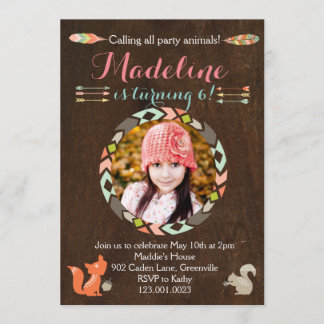 Einladung von Waldtieren zum Geburtstag (Holz)