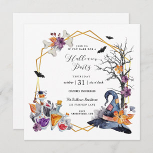 Einladung von Watercolor Gold Frame Halloween-Part