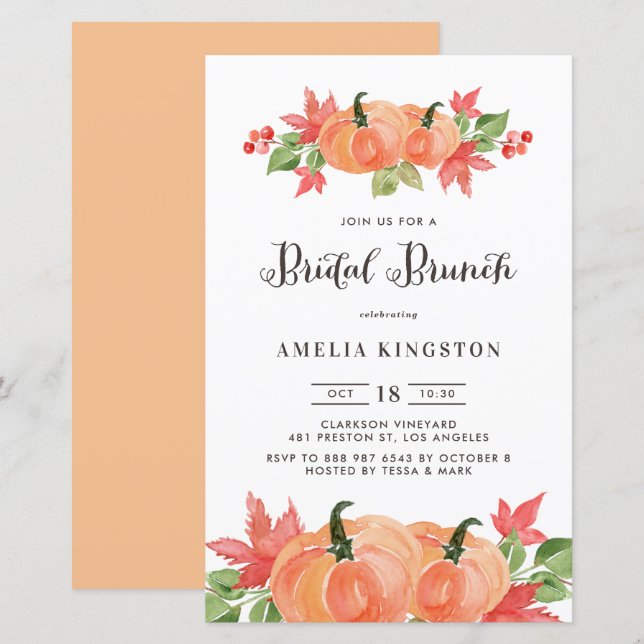Einladung von Watercolor Pumpkin Fall Bridal Brunc (Vorne/Hinten)