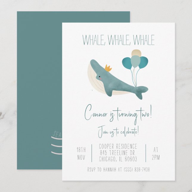 Einladung von Whale Birthday (Vorne/Hinten)
