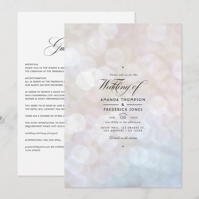 Einladung von White Bokeh zur Hochzeit (Vorne/Hinten)