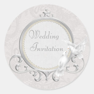 Einladung von White Doves & Paisley Lace Hochzeit Runder Aufkleber