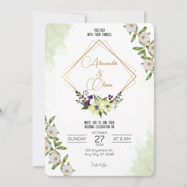 Einladung von White Green Floral Wedding (Vorderseite)