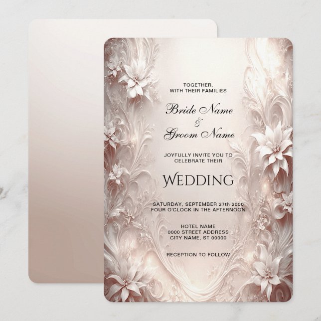 Einladung von White Ivory Floral Wedding (Vorne/Hinten)