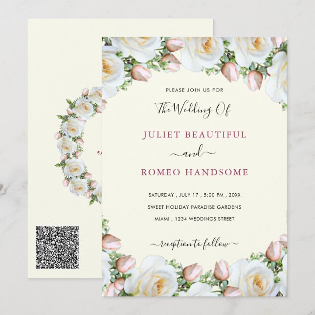 Einladung von White Roses mit QR-Code (Vorne/Hinten)