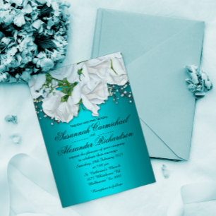 Einladung von White Roses und Aqua Wedding Postkarte
