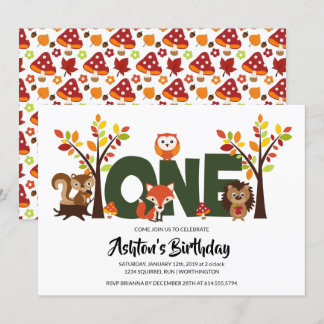 Einladung von Woodland Animal zum ersten Geburtsta