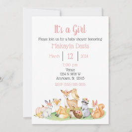 Einladung von Woodland Animals Baby Girl Shower