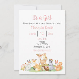 Einladung von Woodland Animals Baby Girl Shower