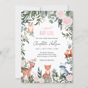 Einladung von Woodland Animals Baby Shower Girl
