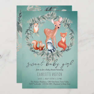 Einladung von Woodland Animals Baby Shower Girl