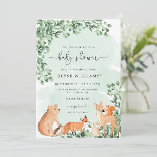 Einladung von Woodland Animals Green Baby Shower