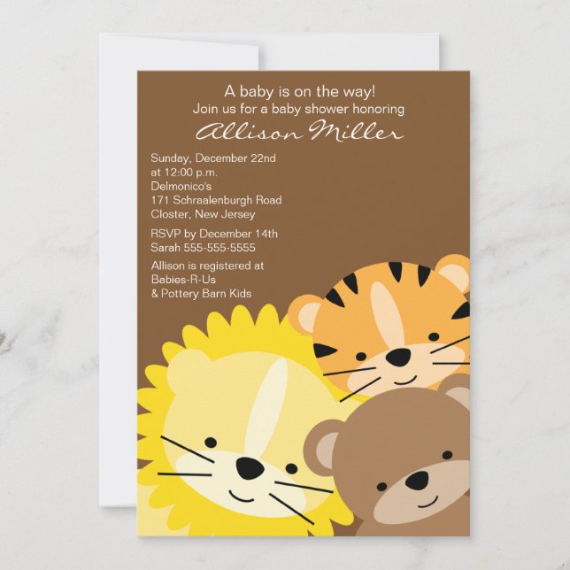 Einladung von Zoo Animals Baby Dusche (Vorderseite)