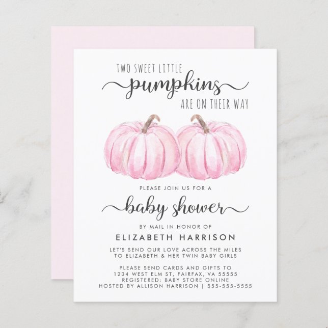 Einladung von Zwin Baby Girls Pumpkin Dusche per M (Vorne/Hinten)