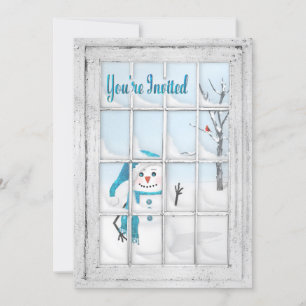 EINLADUNG - WINTER-BLUES - SNOWMAN - FENSTER
