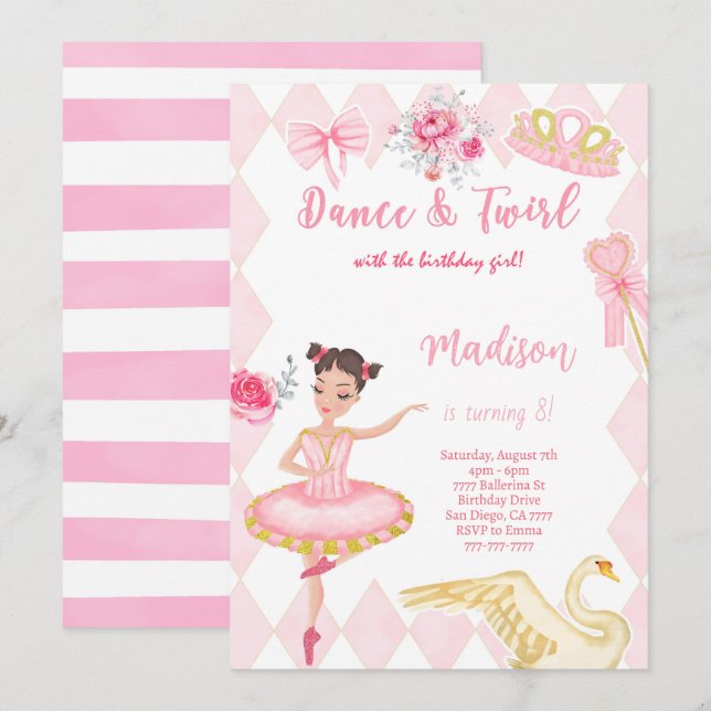 Einladung zu Ballerina 8. Geburtstag (Vorne/Hinten)