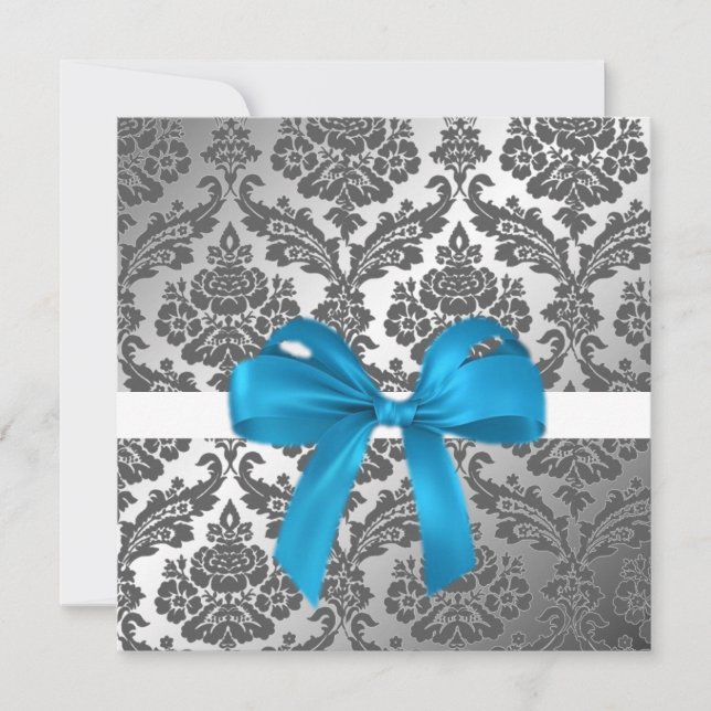 Einladung zu blauem Band und schwarzem Damast (Vorderseite)