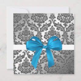 Einladung zu blauem Band und schwarzem Damast