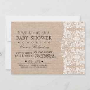 Einladung zu Burlap & Vintag Lace Baby Dusche