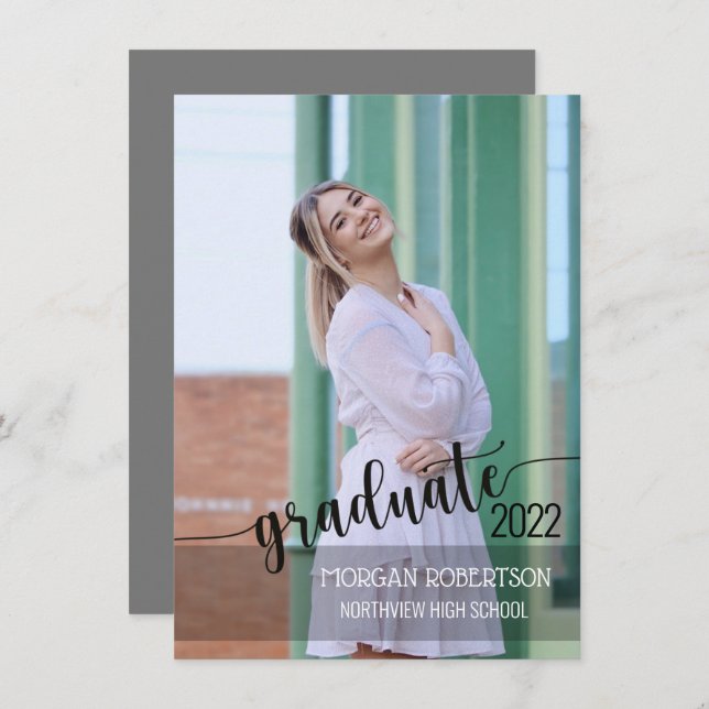 Einladung zu einem eleganten Script-Foto-Abschluss (Vorne/Hinten)