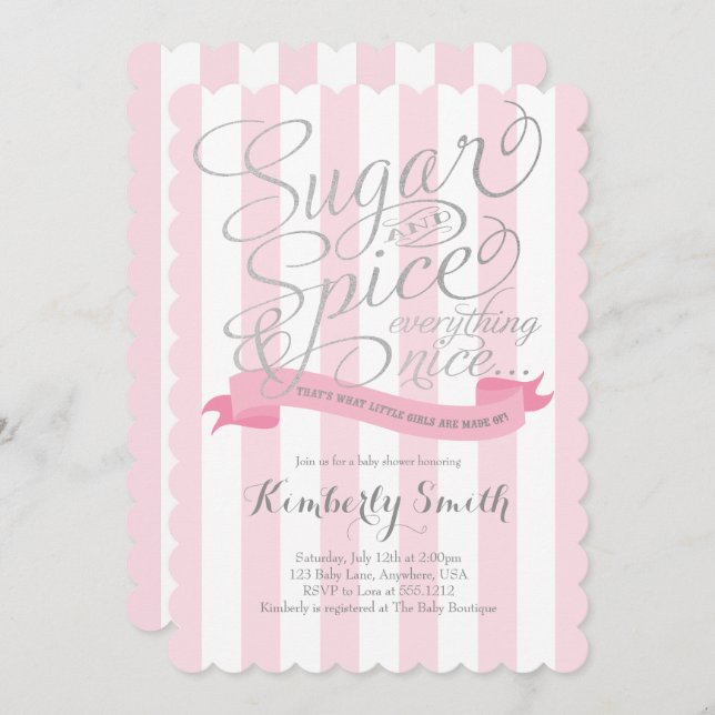 Einladung zu einer Baby-Dusche für Zucker und Gewü (Vorne/Hinten)