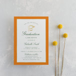 Einladung zu einer eleganten Orangenfeier<br><div class="desc">Eine elegante Zeremoniekarte mit goldenen und orangefarbenen Imitaten. Die Textdetails und das Bild können personalisiert sein.</div>