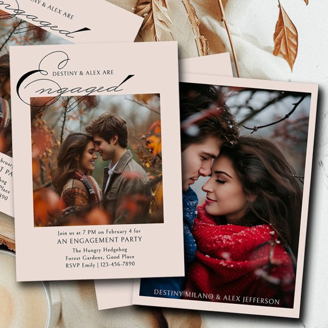 Einladung zu einer eleganten Script 2 Foto-Engagem (Engagement Photo Invitation from the Engagement Party Invitations collection by Darling & May)