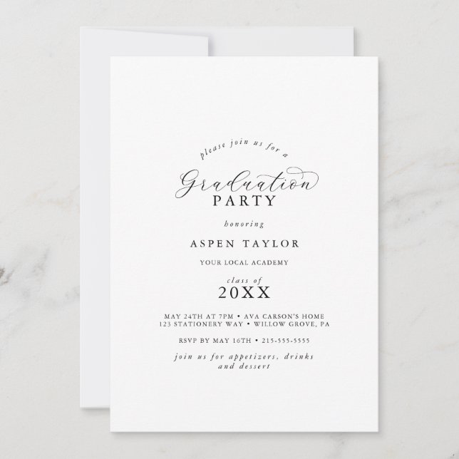 Einladung zu einer eleganten Script Graduation Par (Vorderseite)
