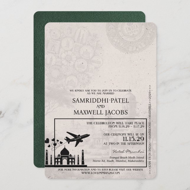 Einladung zu einer Hochzeitsfeier im grünen Indien (Vorne/Hinten)