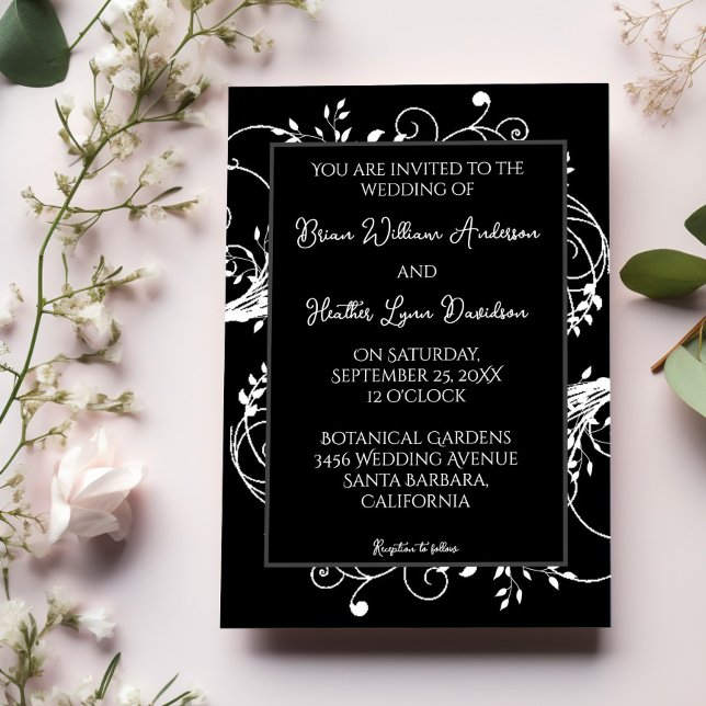 Einladung zu einer Schwarzen Blüh (Black Flourish Wedding Invitation)