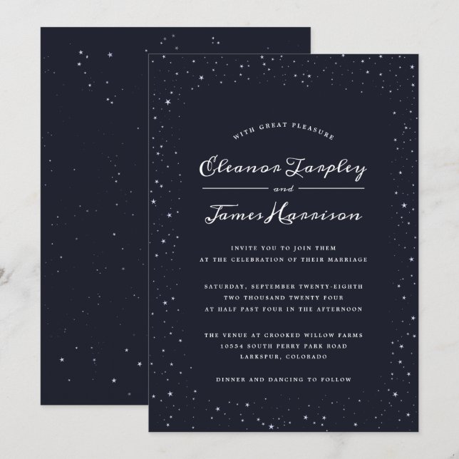 Einladung zu einer Starry Night-Farbhochzeit mit i (Vorne/Hinten)