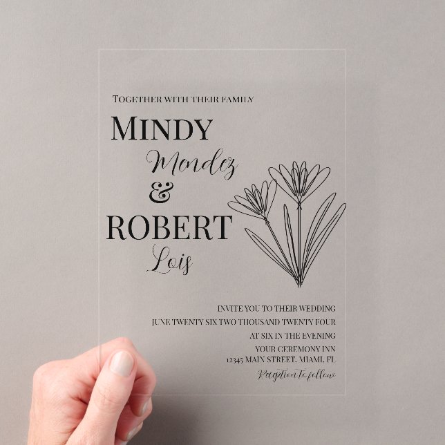 Einladung zu Florals und Script Schwarz-weiß Weddi (Insitu (Handheld))