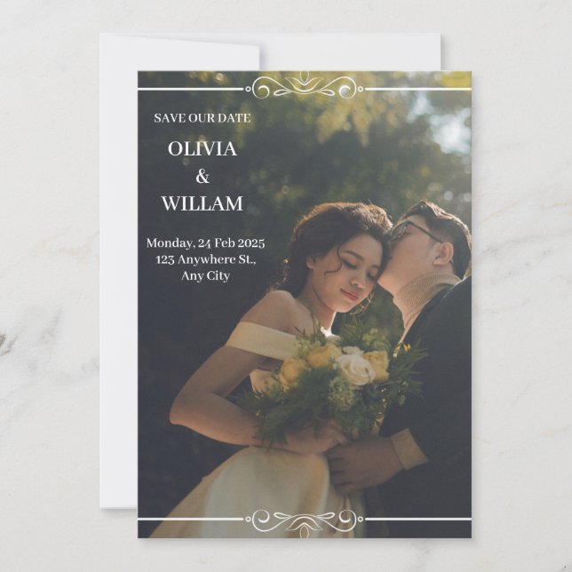 Einladung zu grüner weißer einfacher Hochzeit (Vorderseite)