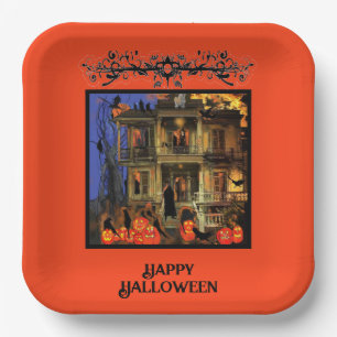Einladung zu Halloween Spuk House Pappteller