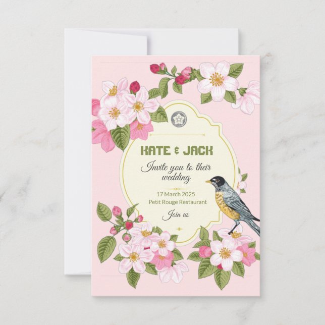 Einladung zu Hochzeiten im floralen japanischen St (Vorderseite)