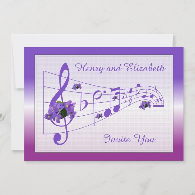 Einladung zu Hochzeiten von Musik und Violetten (Vorderseite)