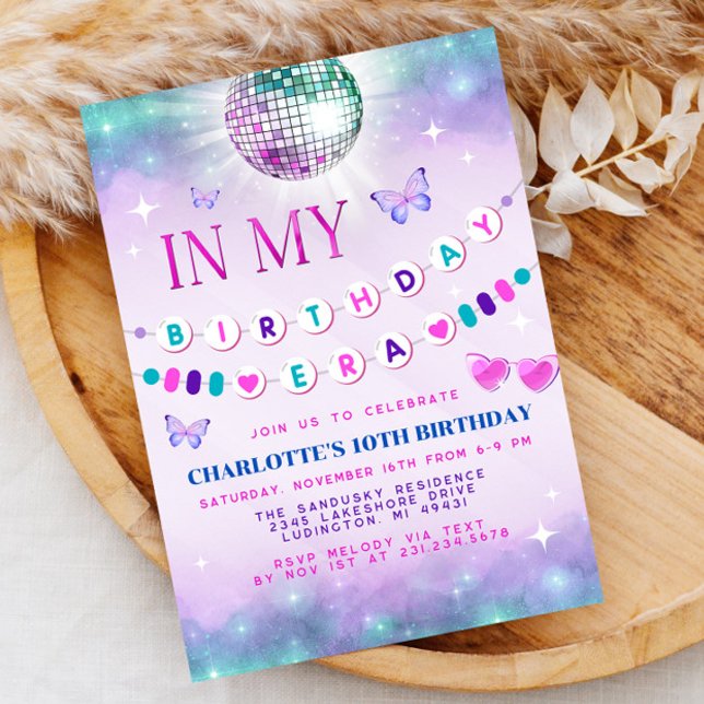 Einladung zu meiner Geburtstagszeit - Teen Birthda (In My Birthday Era Invitation - Teen Birthday Girl Music Party Invite - Purple and Blue Eras Party)