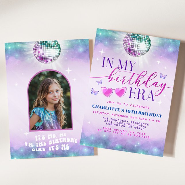Einladung zu meiner Geburtstagszeit - Teen Birthda (In My Birthday Era Invitation - Teen Birthday Girl Music Party Invite - Purple and Blue Eras Party)