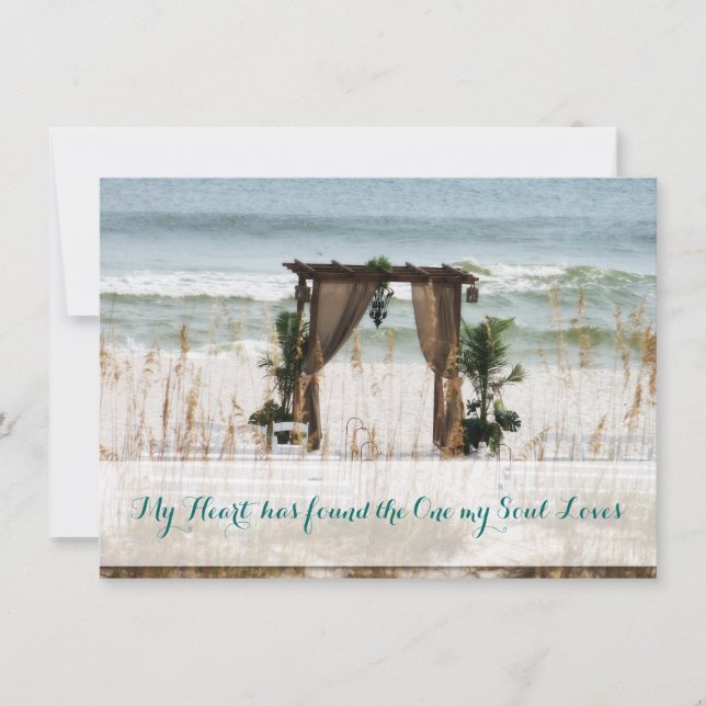 Einladung zu meiner Heart Beach Hochzeit in Urlaub (Vorderseite)