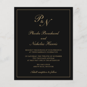 Einladung zu Mongram Black and Gold Hochzeiten