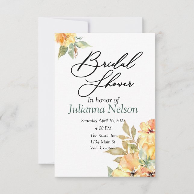 Einladung zu orangefarbenen und gelben Aquarellfar (Vorderseite)